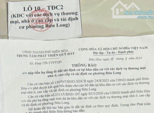 Bán suất lúa non tái định cư bửu long, trục đường F6 giá 1t8! - 3