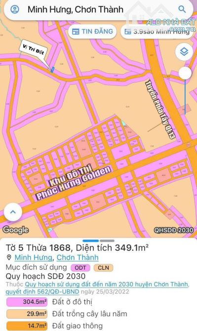 KÈO THƠM TRỤC CHÍNH MINH HƯNG - KP 5 - tx Chơn Thành Bình Phước 4xx triệu - 4