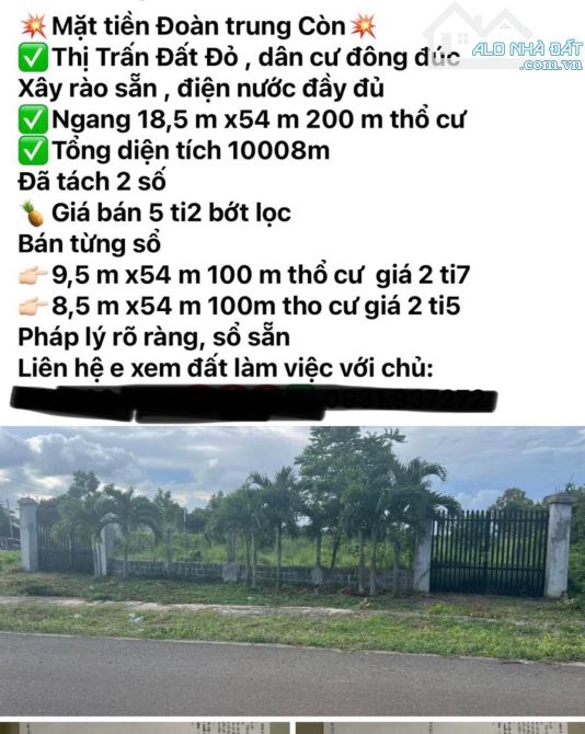 Chủ gửi bán 1000m2 200 thổ cư 2 sổ riêng đường Đoàn Trung Còn thị trấn Đất Đỏ. Chỉ 5.2 tỷ - 3