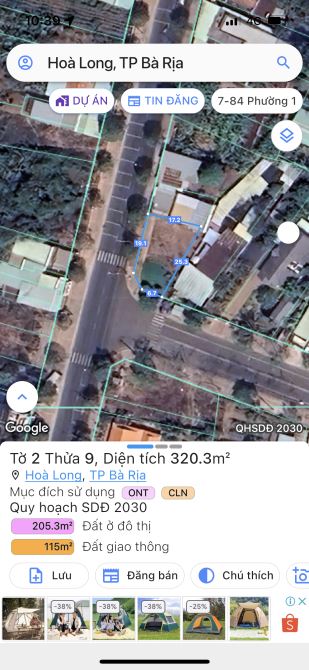 Lô đất góc 2 mặt tiền đường Hương Lộ 2 HOÀ LONG TP-BÀ RỊA diện tích 320m2 giá 6ty200 tl