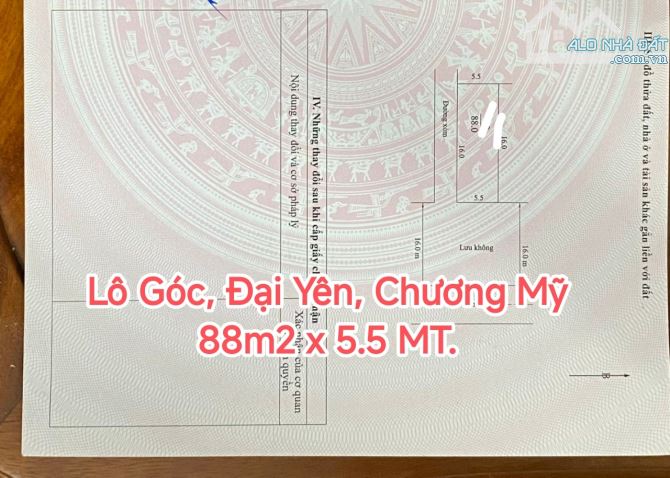 Siêu Phẩm Lô Góc, Mặt Đường Tỉnh Lộ 419, Xã Đại Yên, Chương Mỹ, 88m2 x 5.5m MT, Nhỉnh 5 Tỷ