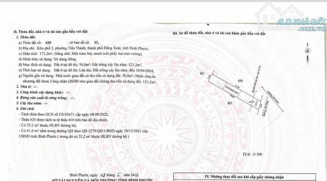 Đất thổ cư tp Đồng xoài đường qh 20m 171 m2 giá 520 triệu