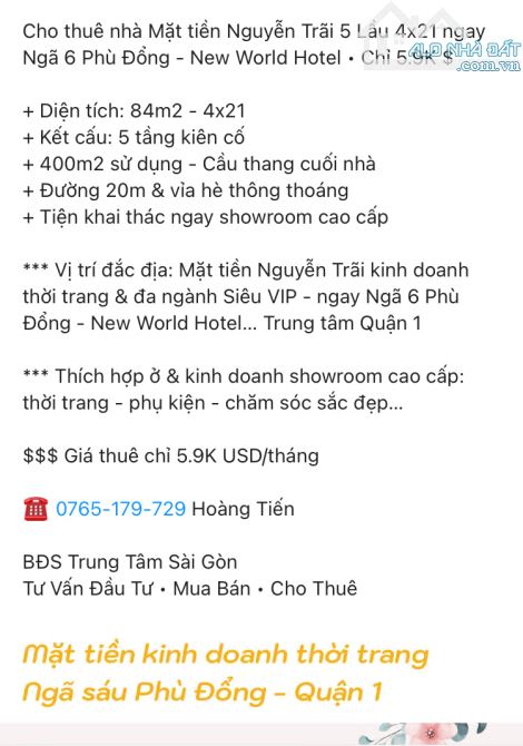 Cho thuê nhà Mặt tiền Nguyễn Trãi 5 Lầu ngay Ngã 6 Phù Đổng - New World Hotel • Chỉ 5.6K $ - 4