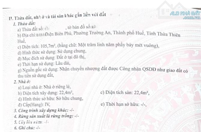 🤝 Mặt tiền đường Điện Biên Phủ, phường Trường An, Tp Huế.  • Dt: 105,7 m2 ( đất có nở hậu - 2