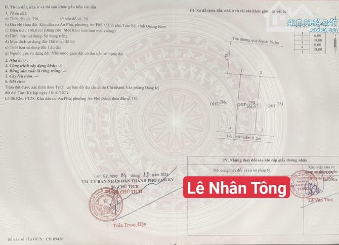 Cần Bán Nhanh Lô Lê Nhân Tông Mặt Tiền Đường 20m