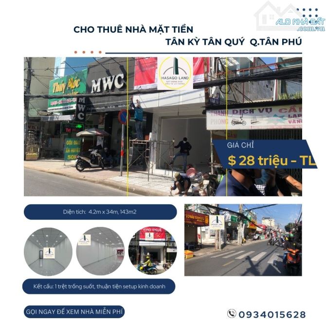 Cho thuê nhà Mặt Tiền Tân Kỳ Tân Quý 143m2, 23 triệu