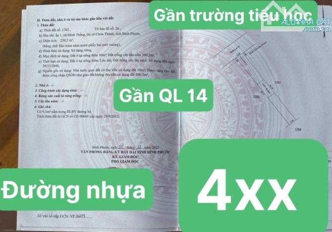 ĐẤT THỊ XÃ CHƠN THÀNH đường nhựa gần trường tiểu học Minh Thắng - 1