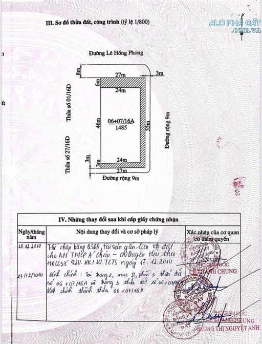 Bán lô đất 3 mặt tiền DT 1485 M  đường Lê Hồng Phong Hải Phòng - 1