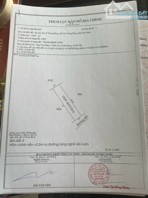 Bán gấp lô đất 120m2 full thổ cư, Phường Trảng Bàng, Tx.Trảng Bàng, SHR, 855 triệu - 1