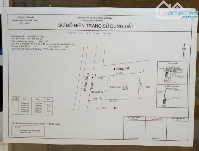 Đất đường Trưng Nữ Vương, Phường 1, TP Tây Ninh, DT 10.9 x23m2, giá 790 triệu hết đất. - 2