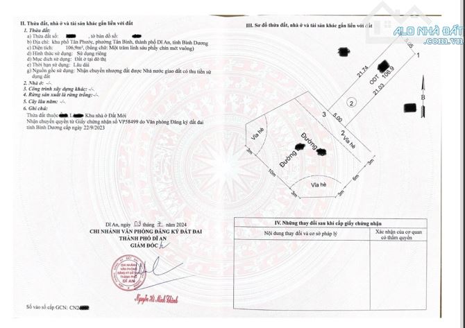 Đất 106m ngang 5m kdc Đất Mới gần ngã tư Chiêu Liêu Tp  Dĩ An - 1