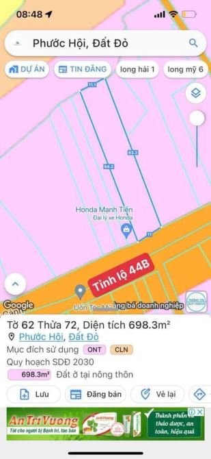 MẶT TIỀN TỈNH LỘ 44B- PHƯỚC HỘI- ĐẤT ĐỎ - BRVT 🌈 DT 698m2 sẵn 100m2 thổ cư Ngang 11m x 64 - 1