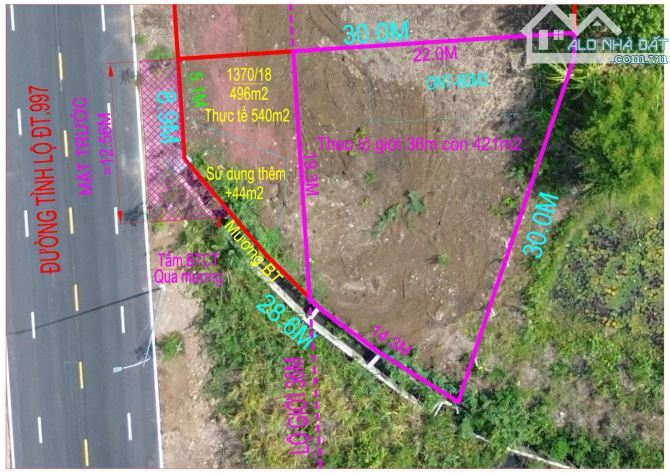 Bán nhanh lô đất 496m2-80tc Dt thực tế 540m2 TL997 cặp hông KCN Giá chỉ 2ty1 - 1