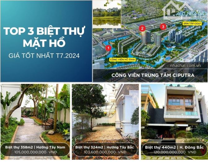 TOP 3 BIỆT THỰ MẶT HỒ GIÁ TỐT NHẤT CIPUTRA THÁNG 7.2024