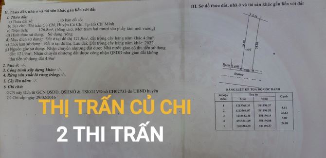 Bán gấp lô đất 127m2 giá 1tỷ250 đường Nguyễn Thị Lắm Thị trấn Củ Chi gần Xuyên Á