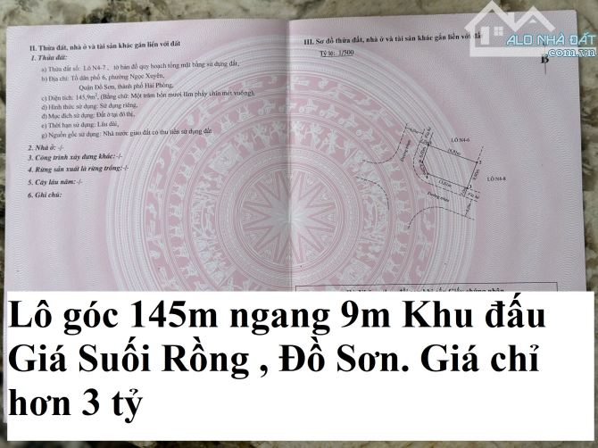 Siêu Phẩm lô góc 145m ngang 9m tại khu đấu Giá Suối Rồng, Đồ Sơn. Giá 3.x tỷ.LH E Kiên