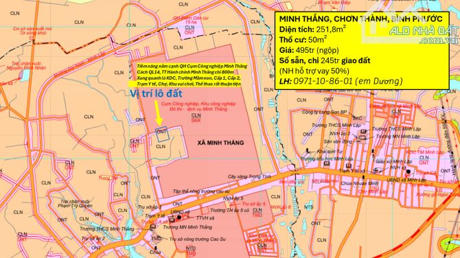 ĐẤT NỀN TẠI MINH THẮNG, CHƠN THÀNH - Khách Ngộp gửi giá chỉ 495 triệu