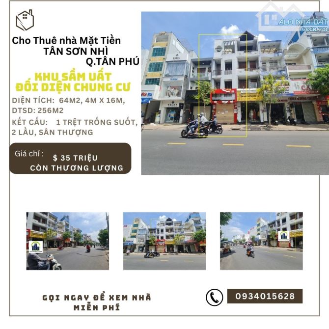 HIẾM- Cho thuê nhà mặt tiền Tân Sơn Nhì 64m2, 3 Lầu+ST-KHU SẦM UẤT