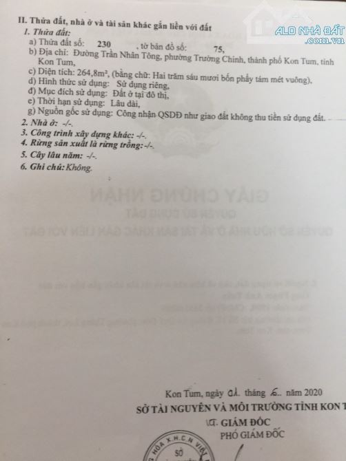 Bán đất mặt tiền đường Trần Nhân Tông 260m2, Phường Trường Chinh, Tp Kon Tum