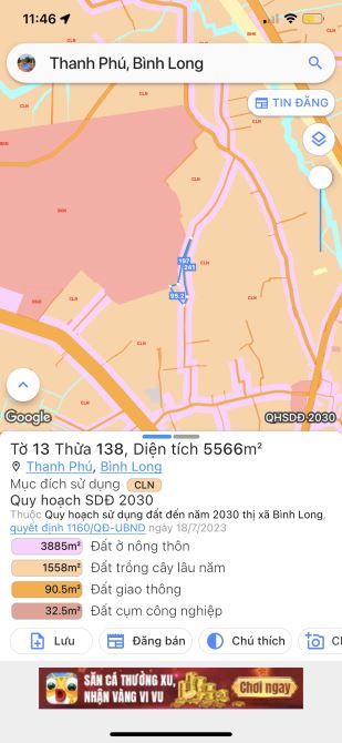 5500m2 đất thị xã Bình Long phủ hồng giá 590tr cách ql 13 700m - 2