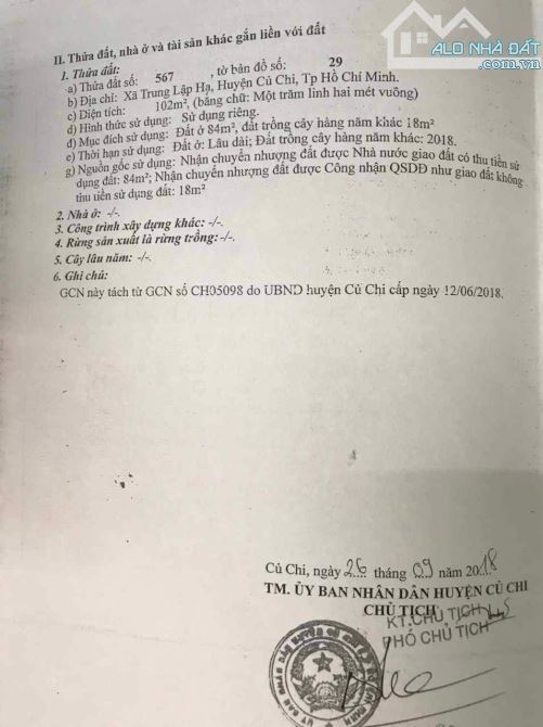 Chủ gửi bán nhanh đất xã TLH Củ Chi 10x10 thổ cư. Giá 1 tỷ 150 triệu còn bớt.