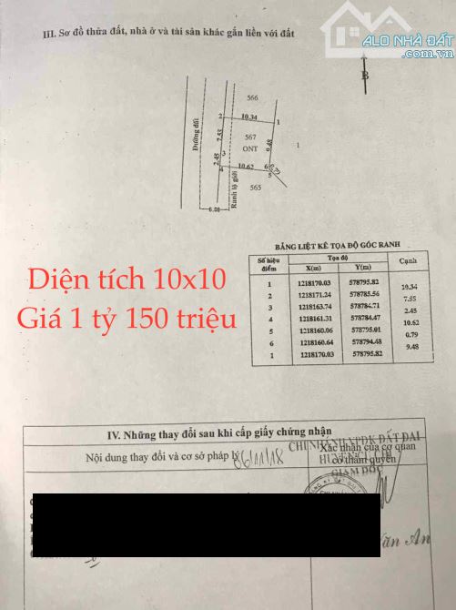 Chủ gửi bán nhanh đất xã TLH Củ Chi 10x10 thổ cư. Giá 1 tỷ 150 triệu còn bớt. - 1