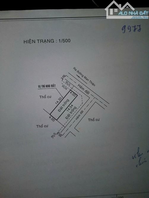 Bán đất hẻm 210 Man Thiện, TNPA, Q9 - DT : 58m2 nganh 4x14.54m vuông vức - 4