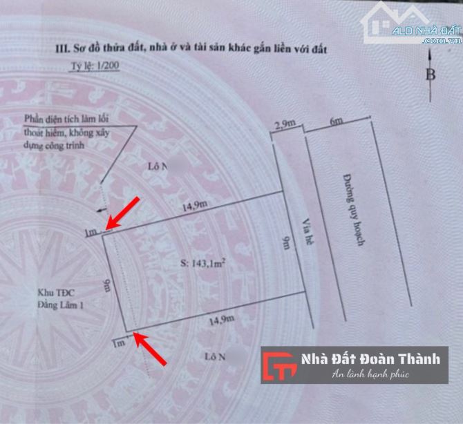 143,1m2 ngang 9m đất phân lô biệt thự ngay Uỷ ban phường Thành Tô, Hải An