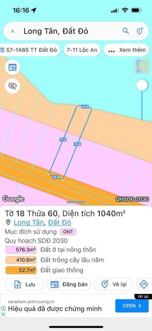 1040m2 có 258m thổ cư long tân view trực diện hồ suối môn gia 5 tỷ - 1