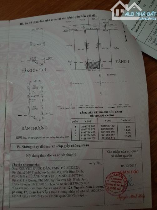 Bán Nhà Trệt +3 Lầu +ST Mặt Tiền Nguyễn Văn Lượng 4,2x14 Giá Chỉ 12,6 tỷ. - 3