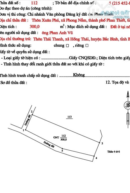 Cần Bán 300m2 đất thổ cư, KDC Phong Nẫm Phan Thiết - 2