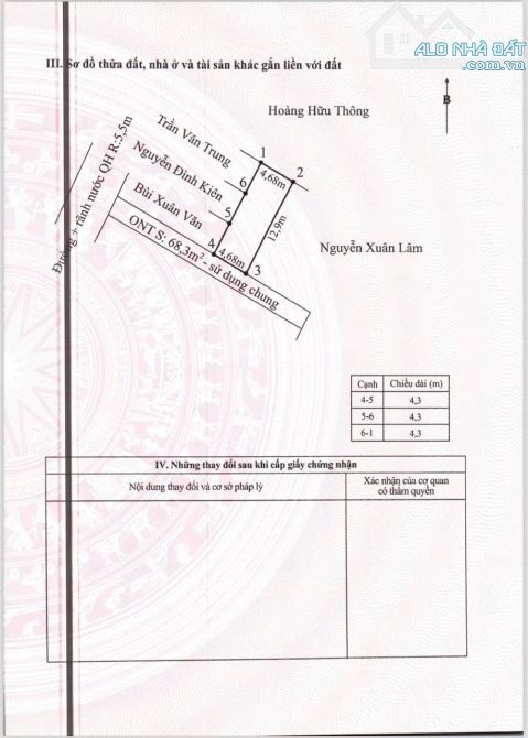 Bán lô 60m thôn 4 Thuỷ Sơn ô tô đỗ cửa giá chỉ 1,4xx tỷ  -Dt: 60 mặt tiền 4,68m l - 1