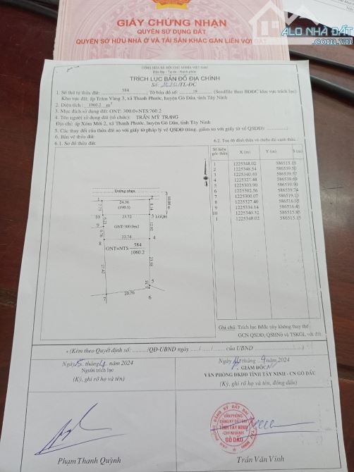 Bán đất thổ cư MT nhựa 20m Pháo Binh, Trâm Vàng 3, Gò Dầu, Tây Ninh. 1.060,2m2 24x48m - 2