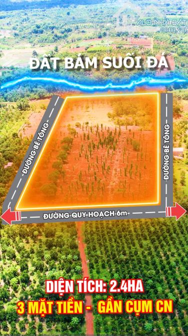 2,4ha 3 mặt đường 1 mặt suối Hoà Xuân