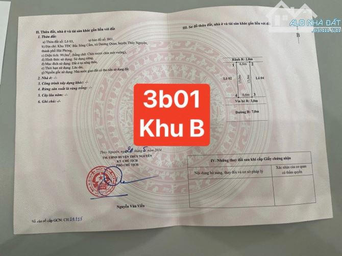 📣Khu B tiềm năng DUY NHẤT 1 lô 3B01 hướng Nam 99m siêu hiếm Khu Bắc Sông Cấm - 1