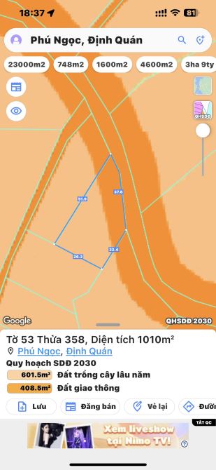 BÁN ĐẤT 1 SẸC QUỐC LỘ 20 DT 1010M2(26MX51M) ĐƯỜNG BÊ TÔNG  CÁCH QUỐC LỘ 20 1.5KM CHỈ 650TR - 1