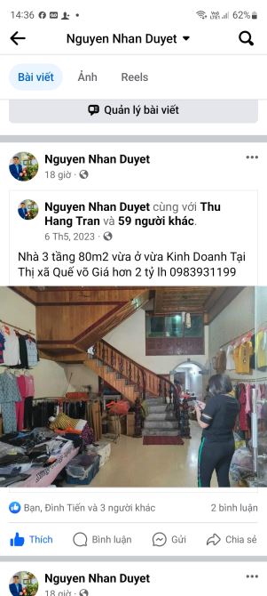 Hơn 2 tỷ Nhà 3 tầng Kinh doanh Luôn chợ Nội roi Thị Xã Quế Võ