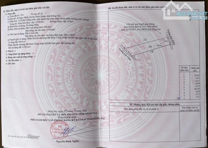 BÁN LÔ ĐẤT VƯỜN CÓ THỔ CƯ 1250M2(14MX74M) CÓ SẴN 100M2 THỔ CƯ GIÁ RẺ CHỈ 695 TRIỆU