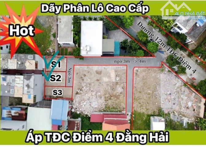 Bán lô đất bìa đỏ 57,3m2. Sát TĐC Điểm4, Đằng Hải, Hải An. Sau nhà mặt đường Mai Trung Thứ