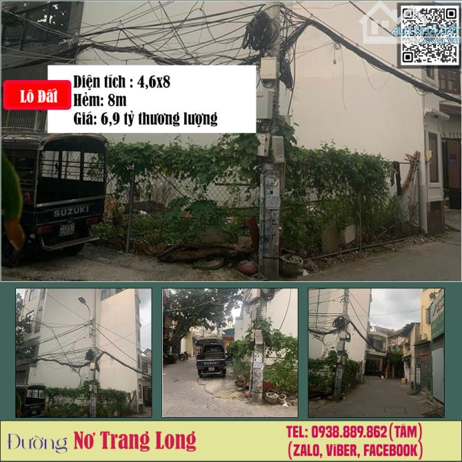 Bán lô đất hẻm Xe hơi Nơ Trang Long khu buôn bán sầm uất 4,6x8 giá chỉ 6,9 tỷ