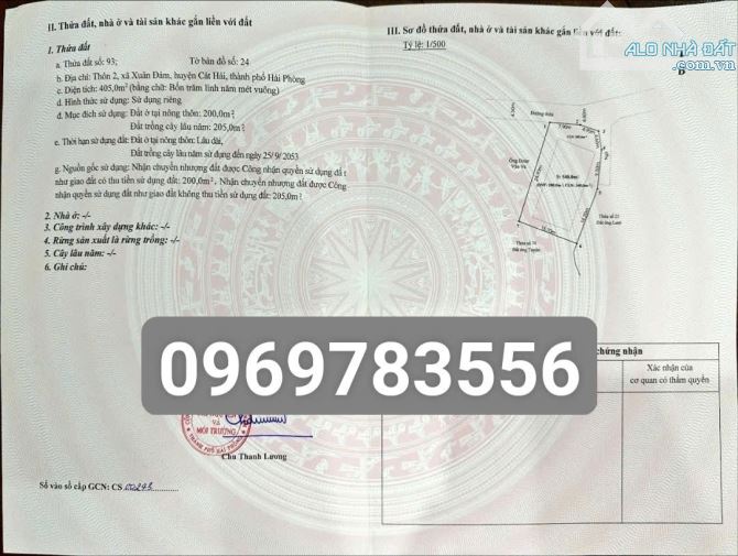 Bán lô đất DT 405 M Xuân Đám Cát Bà Cát Hải Hải Phòng