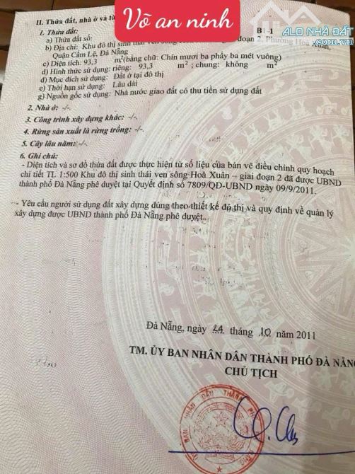 Chính chủ gởi bán 3 lô đất lẻ đường 10,5m Võ An Ninh -Hòa Xuân - Hướng Tây Nam.,vị trí đẹp - 4