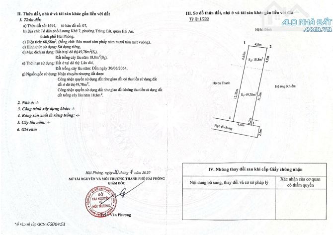 Bán lô đất ngõ 216 Cát Linh, Tràng Cát 68.6m2 giá chỉ 1.18 tỷ