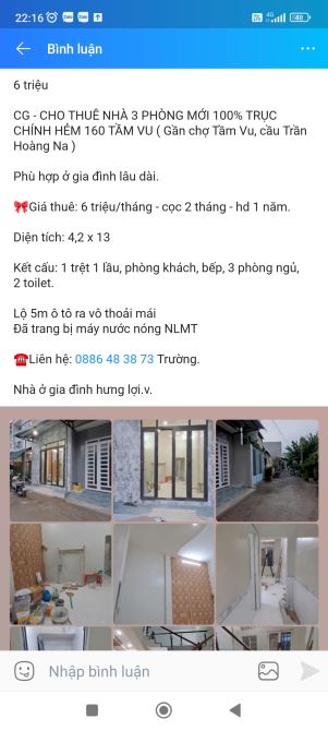 Nhà 3 phòng mới 100% gần chợ Tầm Vu - 1