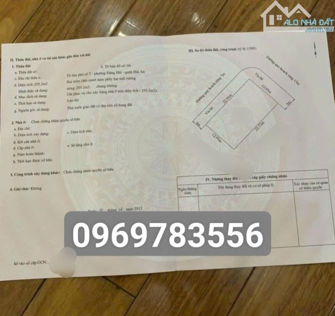 Bán lô biệt thự DT 295 M 2 mặt tiền khu Phúc Lộc Trần Hoàn Hải An - 1