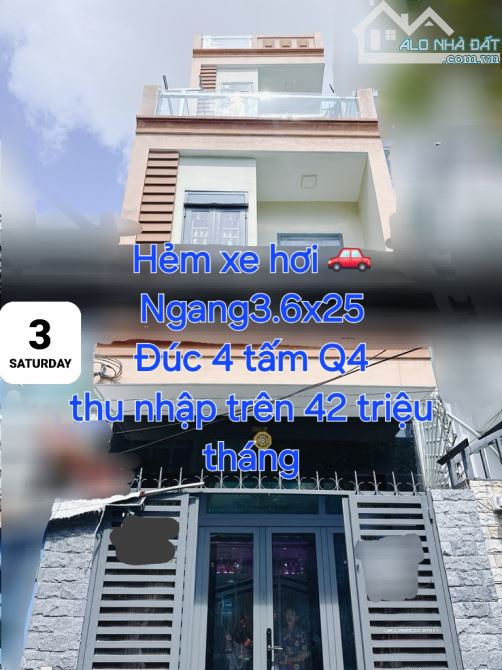 Hẻm xe hơi Morning,I10 NGANG 3.6 X 25  ĐÚC 4. TẤM THU NHẬP Trên 42 triệu chỉ 8 tỷ Q4 - 4