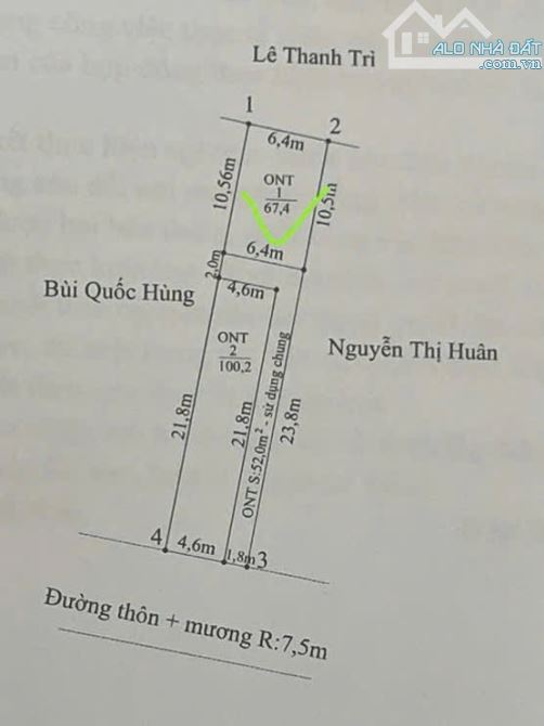 Chỉ Hơn 800 triệu 1 lô đất 67,4m2 ngang 6,4m cách trục liên thôn trải nhựa  20m