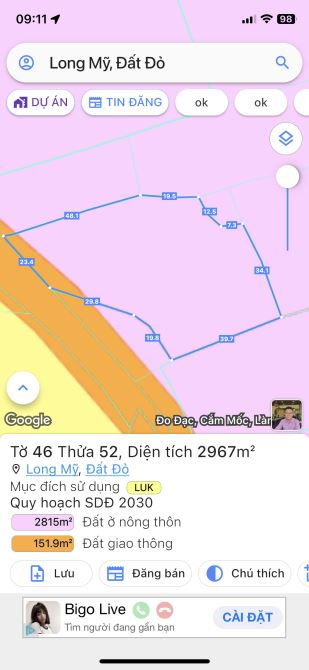 Long Mỹ Phước Hải, 3000m2, có 23m mặt tiền nở hậu 46m, phủ hồng, gần đường ven biển