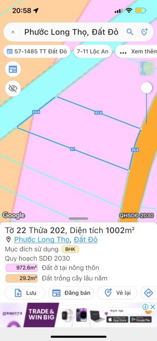 Phước Long Thọ - Đất Đỏ-BRVT  ✅ 1000m2 -20x43m 👉 GIÁ : 2TỶ65 - 2