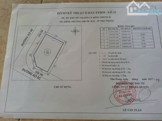 Bán lô góc đường 8E giao đường 8C Hà Quang2 giá 60tr/m2 (9,120 tỷ)